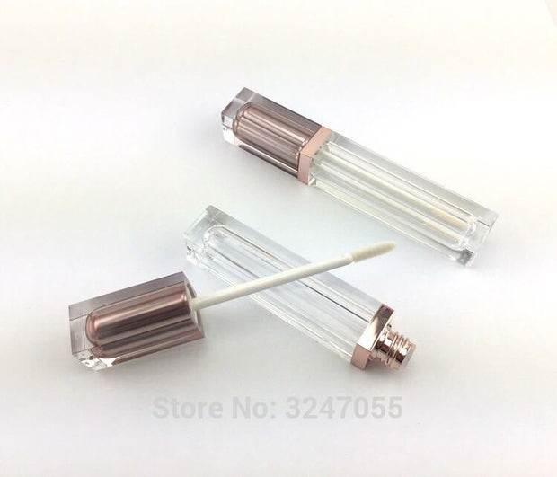 40pcs 7ML Top Grade Rose Gold Empty Lip Gloss Tube, Square Silver Lip Gloss Refillable Bottles,Plastic Liquid Lipstick Container