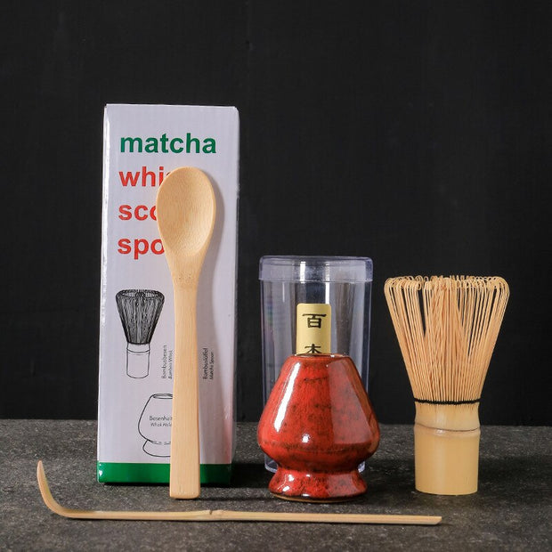 4 in 1 Matcha Set Bamboo Whisk Teaspoon Ceramic Bowl Tranditional Tea Sets Home Tea-making Tools Accessories Birthday Gifts