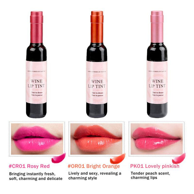 Wine Lips Tint 6-Colors Wine-Bottle Design Lip Gloss Waterproof Lip Stain Matte Liquid Lip Glaze Long Wear Lips Makeup Supply