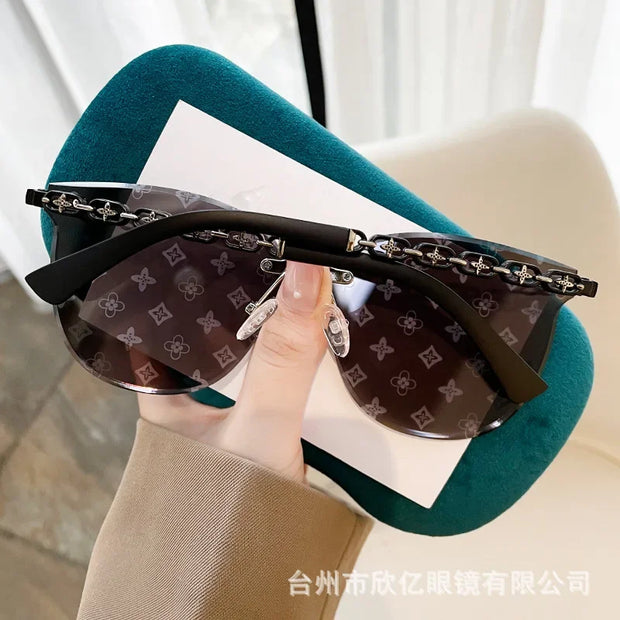 Luxury Brand Designer Cat Eye Rimless Sunglasses