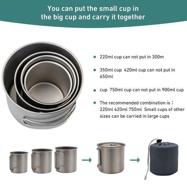 Camping Mug Titanium Cup Tourist Tableware Picnic Utensils Outdoor Kitchen Equipment With Tableware Travel Cooking Set Cookware