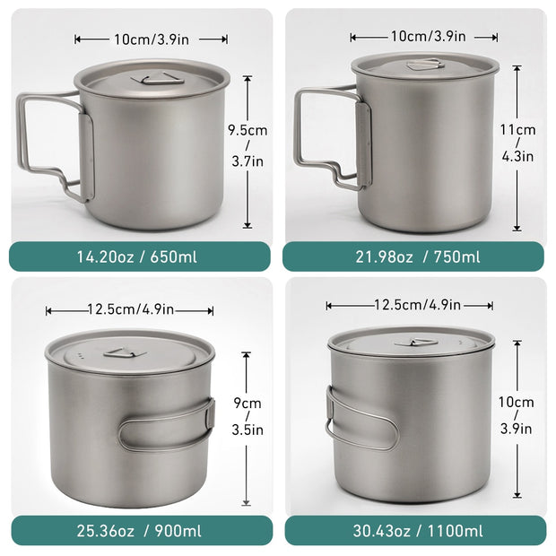 Camping Mug Titanium Cup Tourist Tableware Picnic Utensils Outdoor Kitchen Equipment With Tableware Travel Cooking Set Cookware