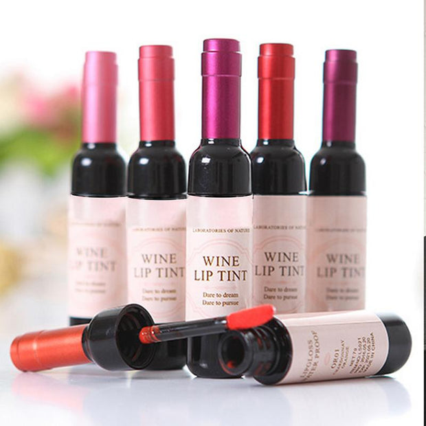 Wine Lips Tint 6-Colors Wine-Bottle Design Lip Gloss Waterproof Lip Stain Matte Liquid Lip Glaze Long Wear Lips Makeup Supply