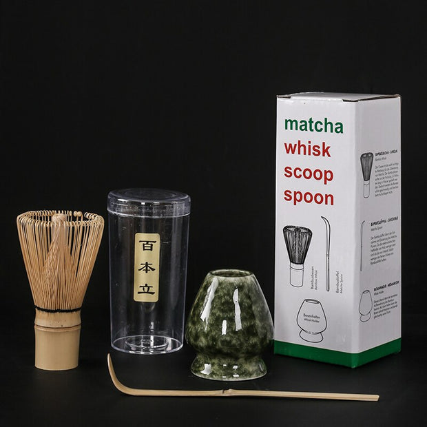 4 in 1 Matcha Set Bamboo Whisk Teaspoon Ceramic Bowl Tranditional Tea Sets Home Tea-making Tools Accessories Birthday Gifts