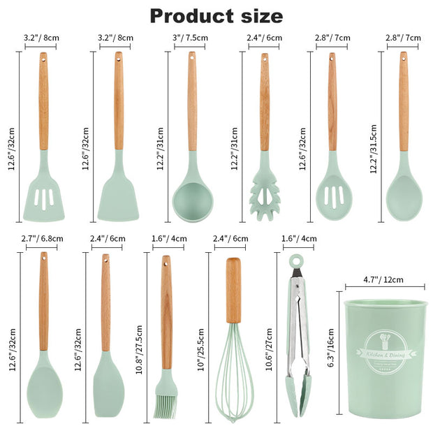 Silicone Kitchen Utensils Set Non-Stick Cookware for Kitchen Wooden Handle Spatula Egg Beaters Kitchenware Kitchen Accessories