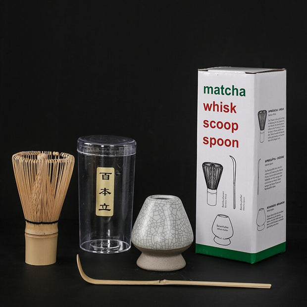 4 in 1 Matcha Set Bamboo Whisk Teaspoon Ceramic Bowl Tranditional Tea Sets Home Tea-making Tools Accessories Birthday Gifts