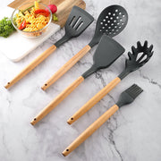 1PC Silicone Wood Soup Spoon Spatula Brush Scraper Grey Oil Brush Kitchen Cooking Tools Kitchenware Utensils Cookware