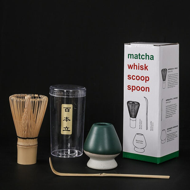 4 in 1 Matcha Set Bamboo Whisk Teaspoon Ceramic Bowl Tranditional Tea Sets Home Tea-making Tools Accessories Birthday Gifts