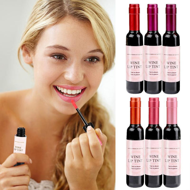 Wine Lips Tint 6-Colors Wine-Bottle Design Lip Gloss Waterproof Lip Stain Matte Liquid Lip Glaze Long Wear Lips Makeup Supply